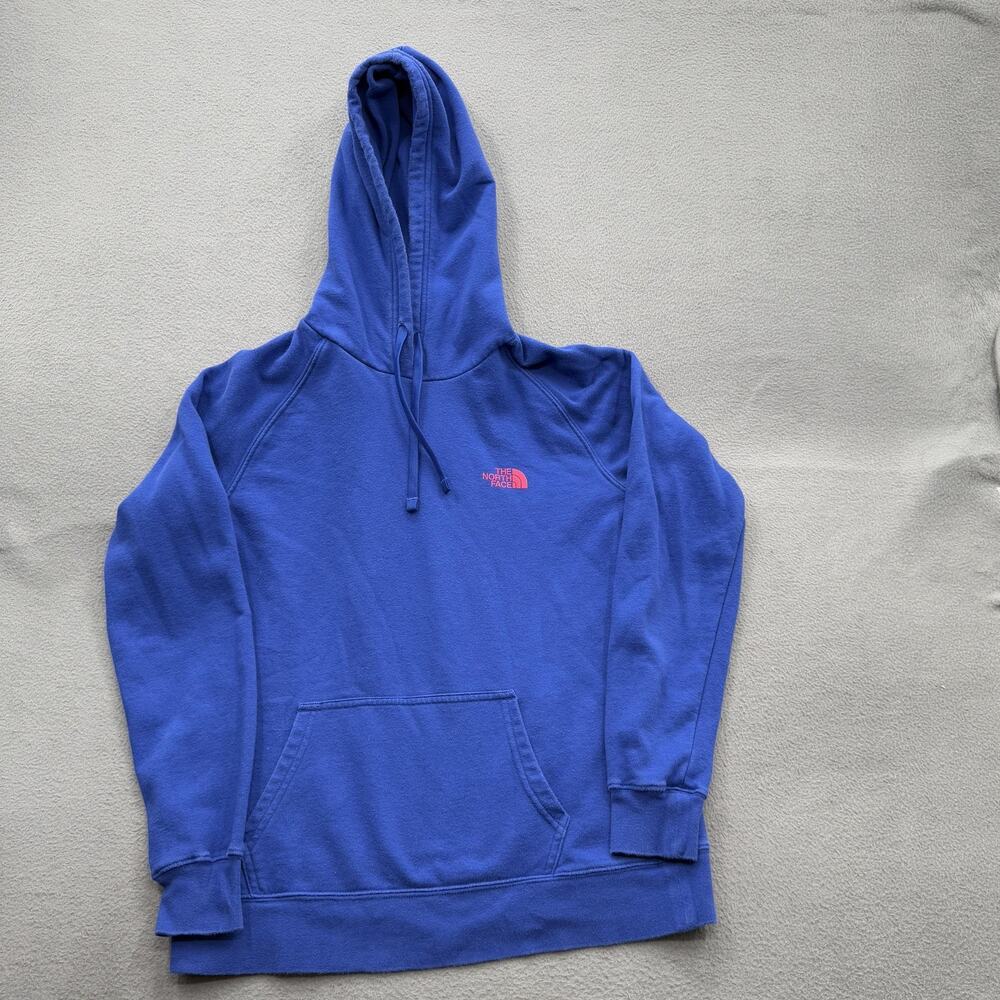 The North Face Hoodie Womens Medium Blue‎ Pullover Flower Back Graphic Logo TNF